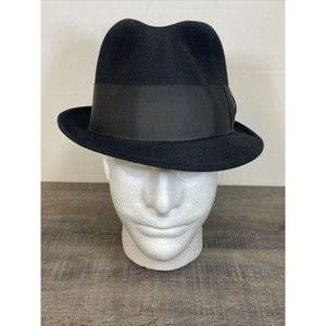 Vtg MALLORY "Fifth Avenue" Fedora Hat Black Fur Finish 7⅛  1950’s Swing Gangster